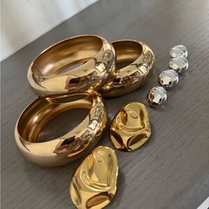 Chunky Gold and Silver Jewelry Set (earrings + bangles)